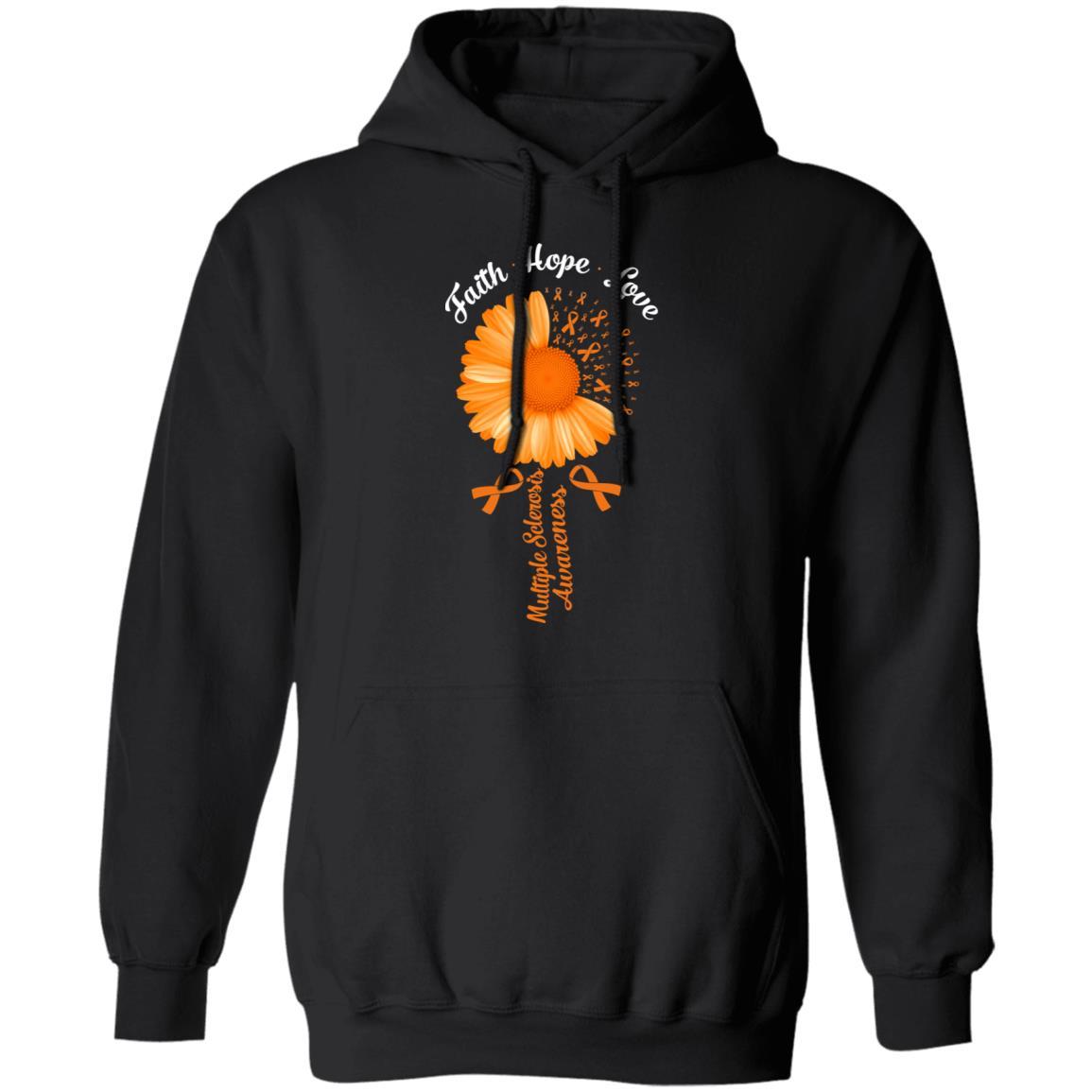 Faith Hope Love Orange Multiple Sclerosis Awareness-T-Shirt & Hoodie-Pullover Hoodie-Black