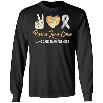 Peace Love Cure Lung Cancer Awareness-T-Shirt & Hoodie-Long Sleeve T-Shirt-Black