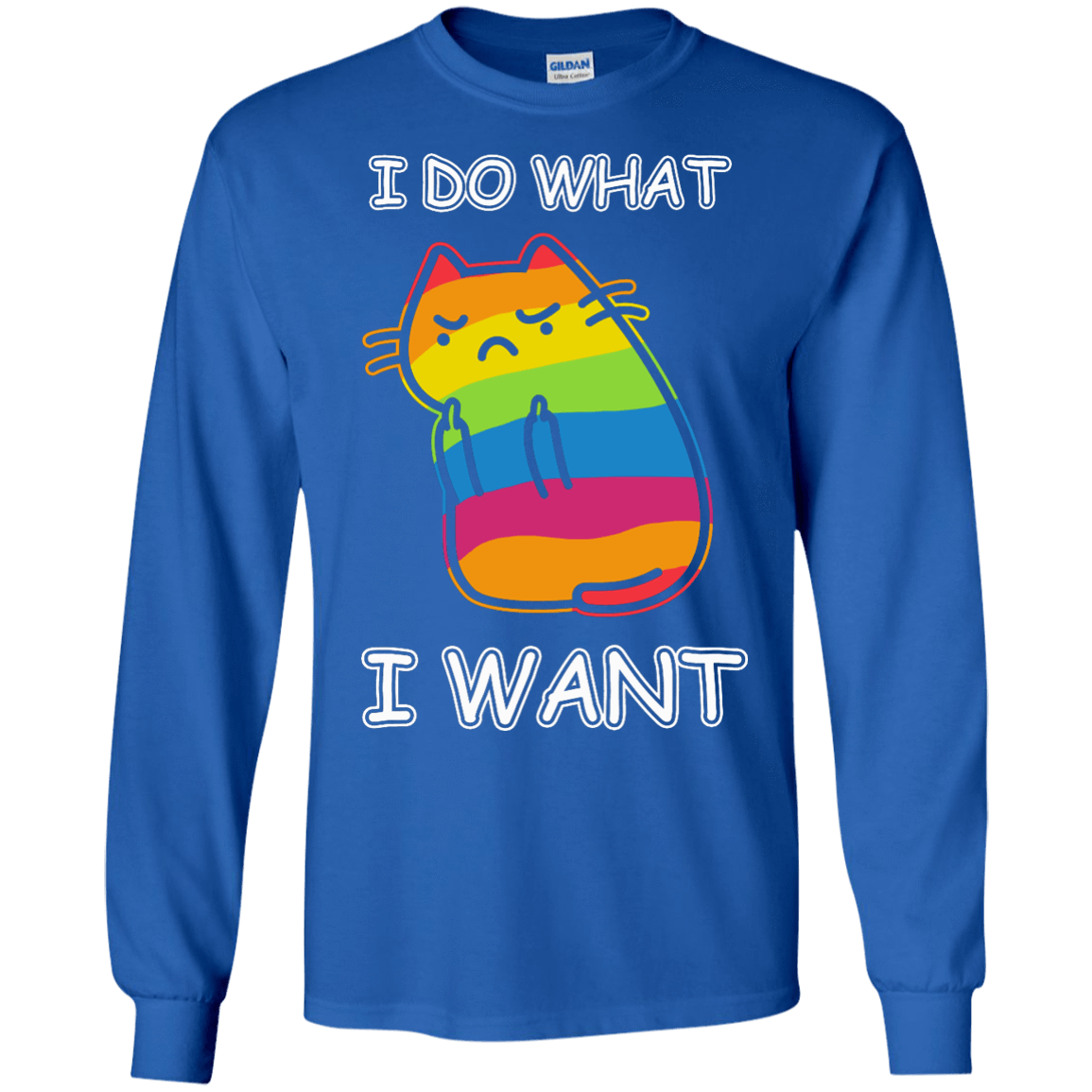 Rainbow Cat I Do What I Want-T-Shirt & Hoodie-Long Sleeve T-Shirt-Royal
