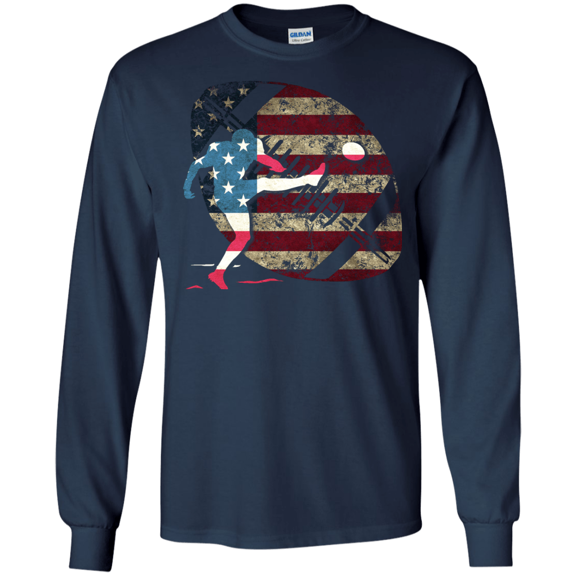 Kicker Football America Flag-T-Shirt & Hoodie-Long Sleeve T-Shirt-Navy