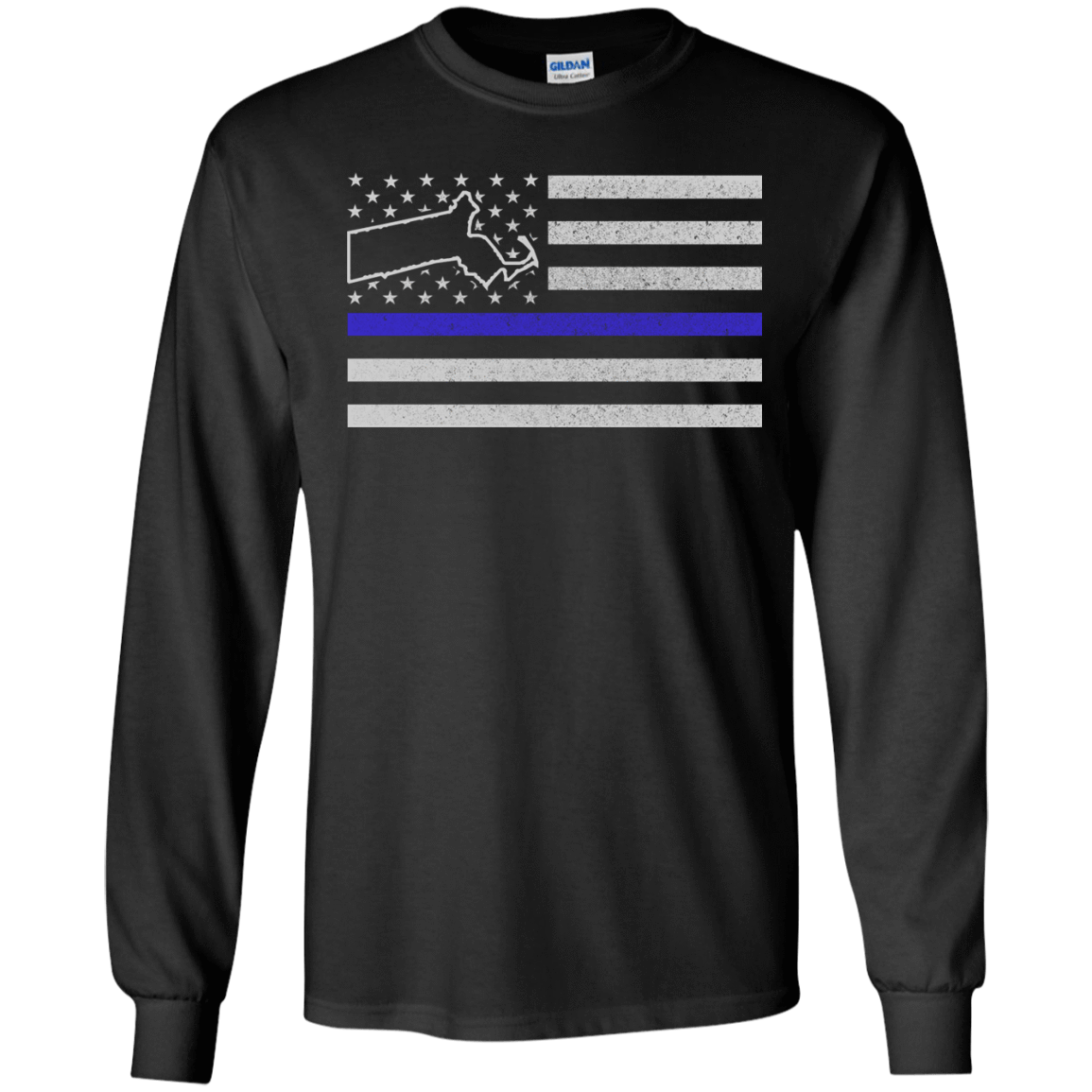 Massachusetts Thin Blue Line Police State-T-Shirt & Hoodie-Long Sleeve T-Shirt-Black