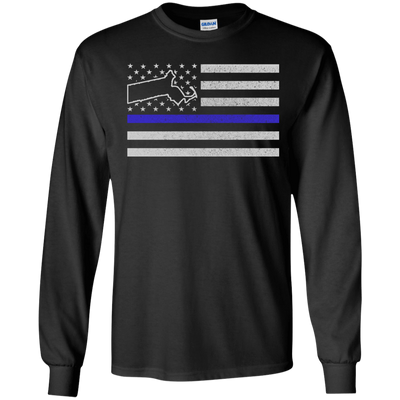 Massachusetts Thin Blue Line Police State-T-Shirt & Hoodie-Long Sleeve T-Shirt-Black