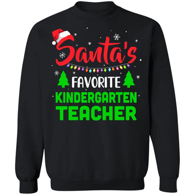 Santa's Favorite Kindergarten Teacher Funny Christmas Xmas Gifts-T-Shirt & Sweatshirt-Crewneck Sweatshirt-Black