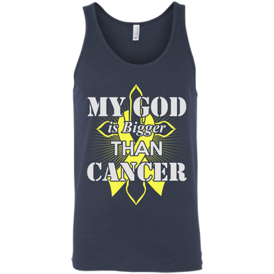 My God Is Bigger Than Cancer Yellow Awareness Ribbon-T-Shirt & Hoodie-Unisex Tank-Navy
