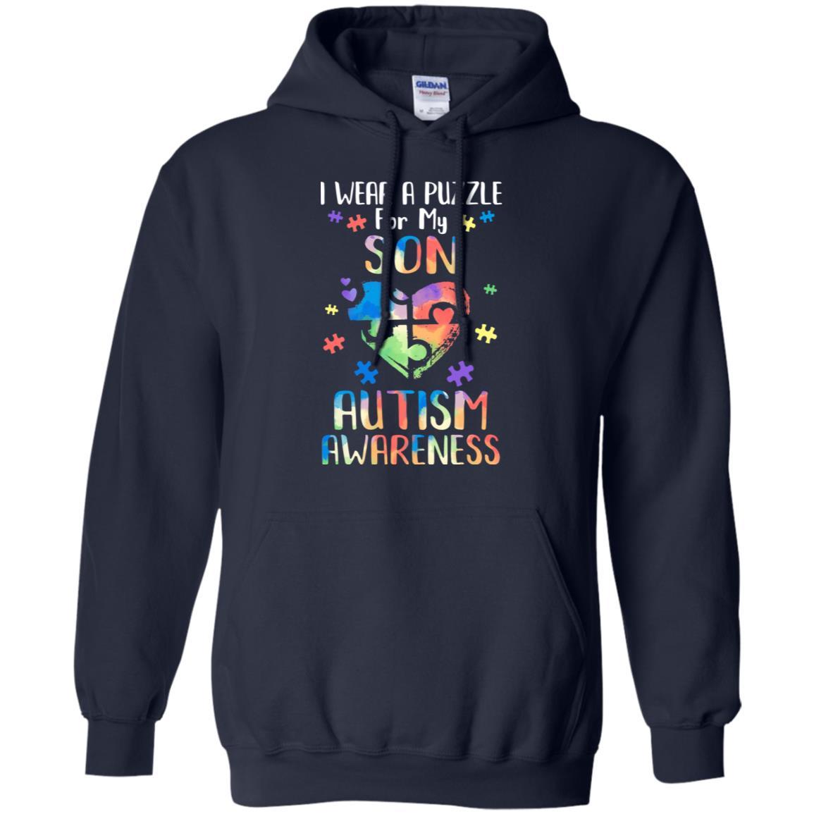 I Wear A Puzzle For My Son Autism Awareness-T-Shirt & Hoodie-Pullover Hoodie-Navy
