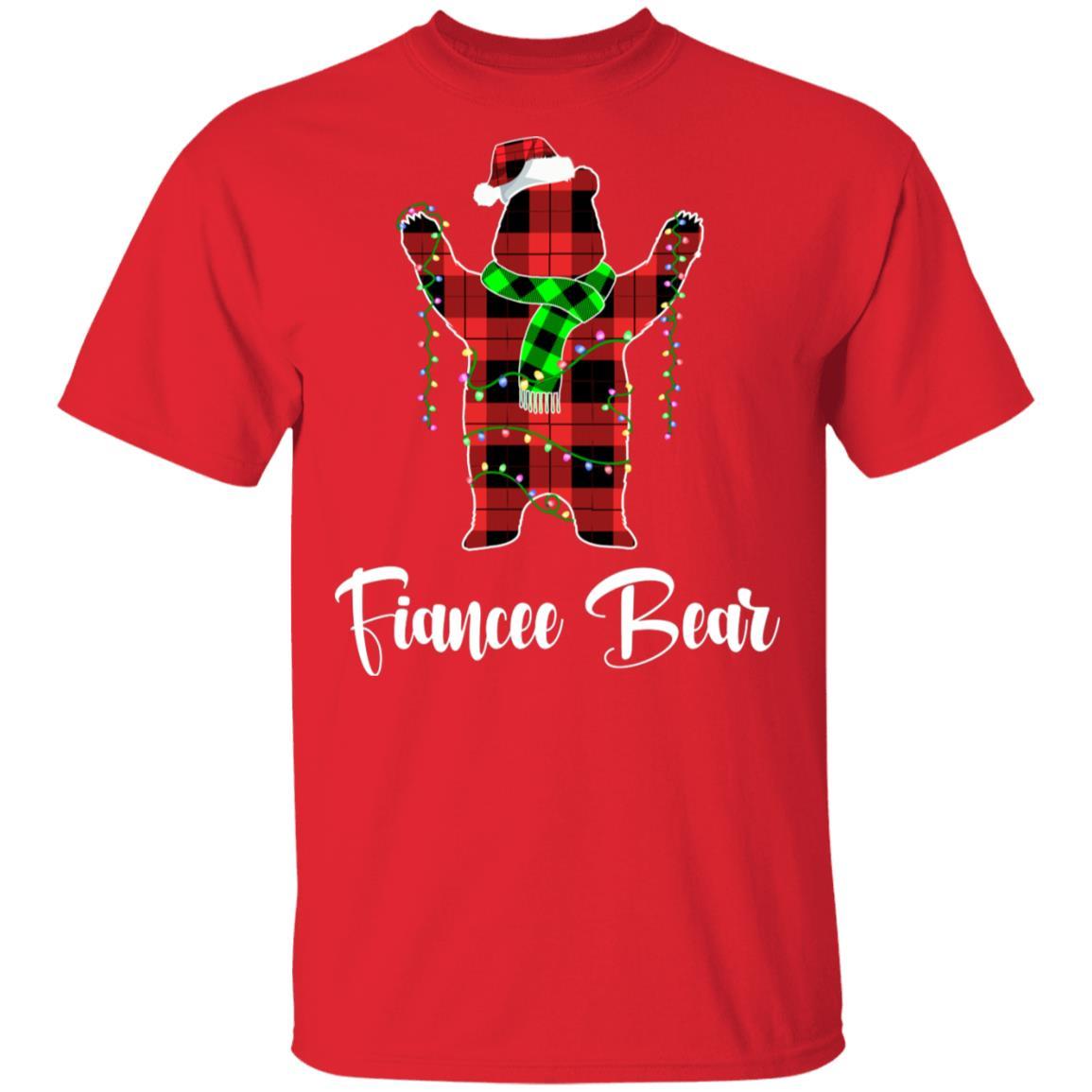 Red Plaid Fiancee Bear Couple Matching Christmas Pajama-T-Shirt & Sweatshirt-Classic T-Shirt-Red