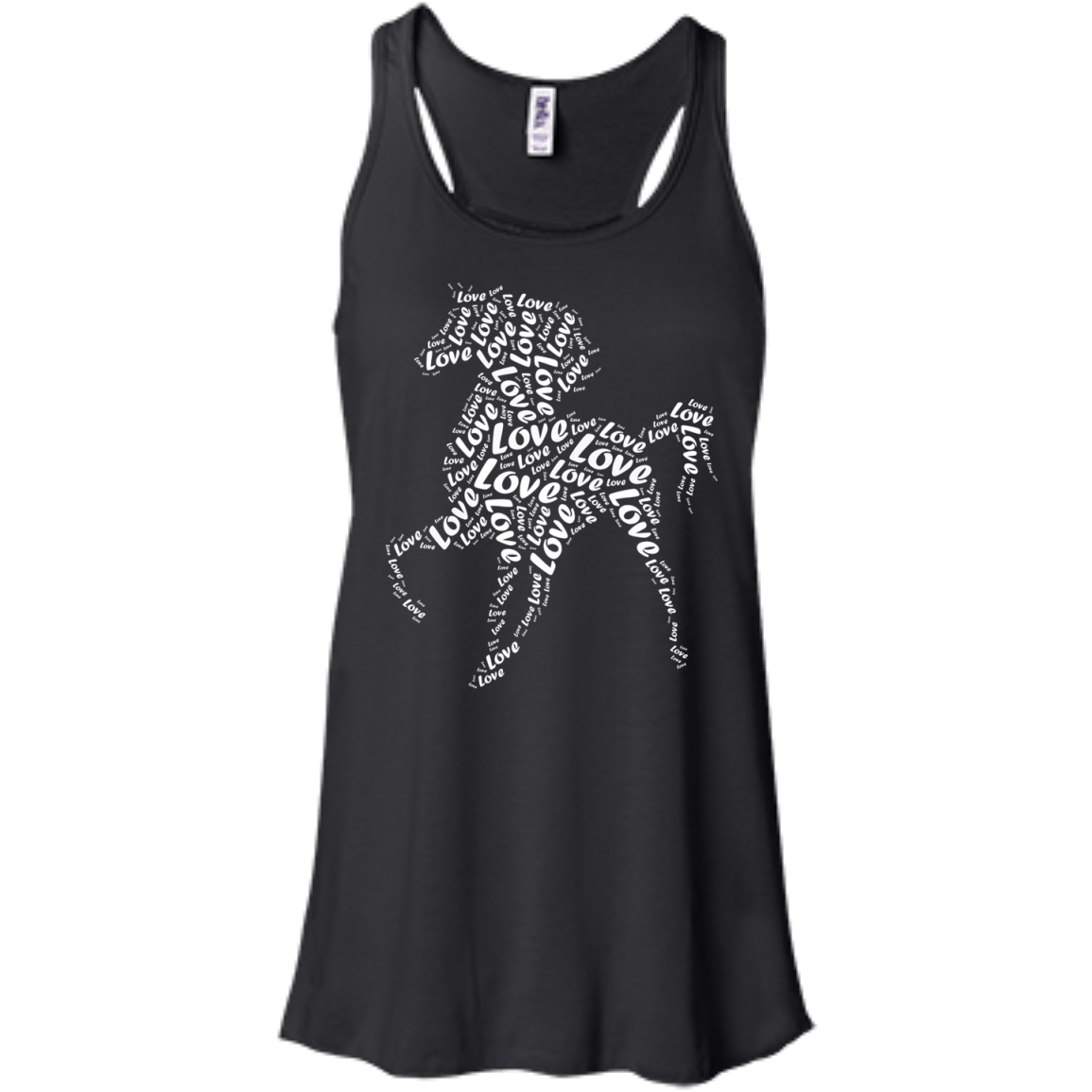 I Love Horse T-Shirt Word Graphic Tee-T-Shirt & Hoodie-Women's Flowy Racerback Tank-Black