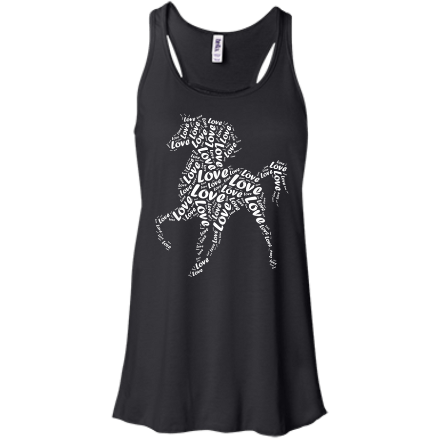 I Love Horse T-Shirt Word Graphic Tee-T-Shirt & Hoodie-Women's Flowy Racerback Tank-Black