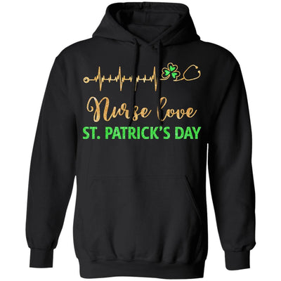 Stethoscope Love Shamrock Nurse St Patrick's Day Gifts-T-Shirt & Hoodie-Pullover Hoodie-Black