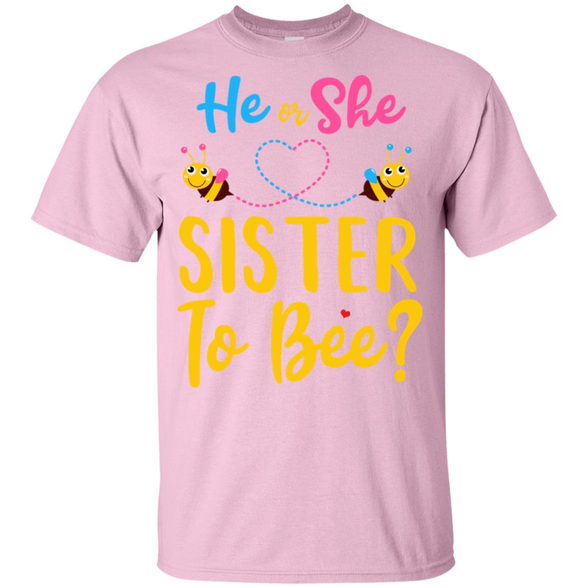 Gender Reveal Pink Or Blue What Will It Bee He Or She Sister Youth-Youth Shirt-Youth T-Shirt-Light Pink