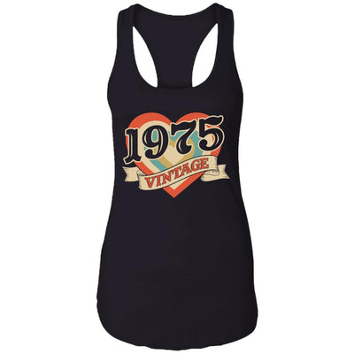 46th Birthday Gifts Classic Retro Heart Vintage 1975-T-Shirt & Tank Top-Women's Ideal Racerback Tank-Black