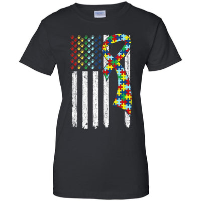 Support Autism Awareness American Flag-T-Shirt & Hoodie-Women's T-Shirt-Black