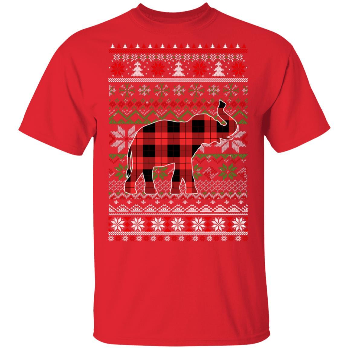 Elephant Red Plaid Ugly Christmas Sweater Funny Gifts-T-Shirt & Sweatshirt-Classic T-Shirt-Red