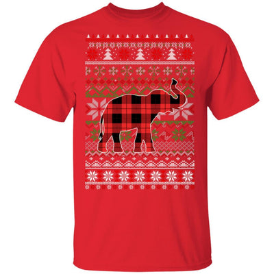 Elephant Red Plaid Ugly Christmas Sweater Funny Gifts-T-Shirt & Sweatshirt-Classic T-Shirt-Red