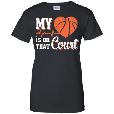 My Heart Is On That Court Basketball-T-Shirt & Hoodie-Women's T-Shirt-Black