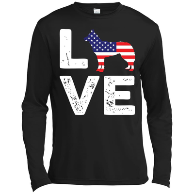 American Flag Dog Husky Love-T-Shirt & Hoodie-Long Sleeve T-Shirt-Black