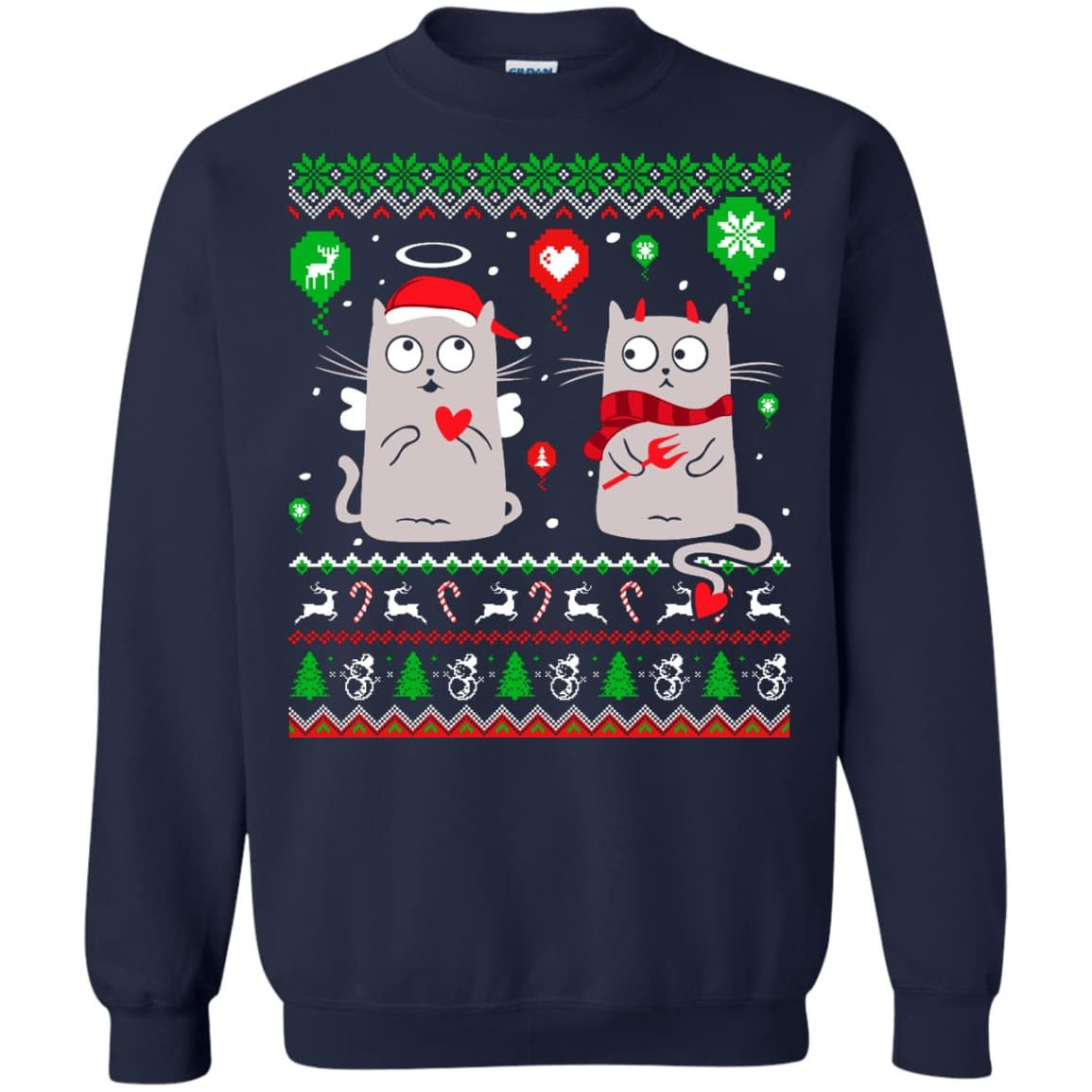 Halo Halo Christmas Cat Lover-T-Shirt & Hoodie-Crewneck Sweatshirt-Navy