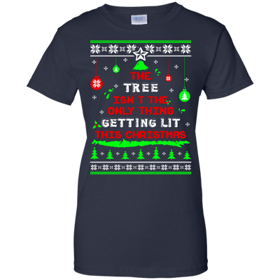The Tree Isn't The Only Thing Getting Lit This Christmas Ugly Sweater-T-Shirt & Hoodie-Women's T-Shirt-Navy