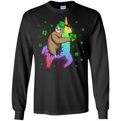 Leprechaun Sloth Riding Llama Unicorn St Patricks Day-T-Shirt & Hoodie-Long Sleeve T-Shirt-Black