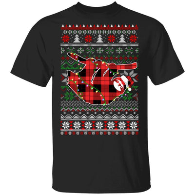 Red Plaid Buffalo Sloth Pajamas Family Christmas Sweater-T-Shirt & Sweatshirt-Classic T-Shirt-Black