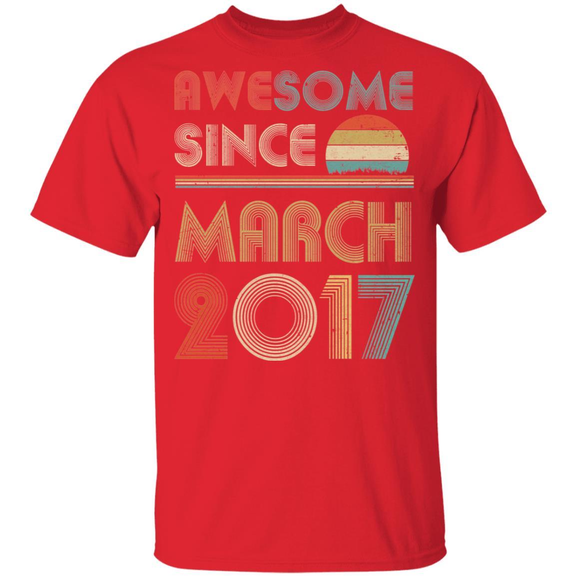 Awesome Since March 2017 Vintage 4th Birthday Gifts Youth-Youth Shirt-Youth T-Shirt-Red
