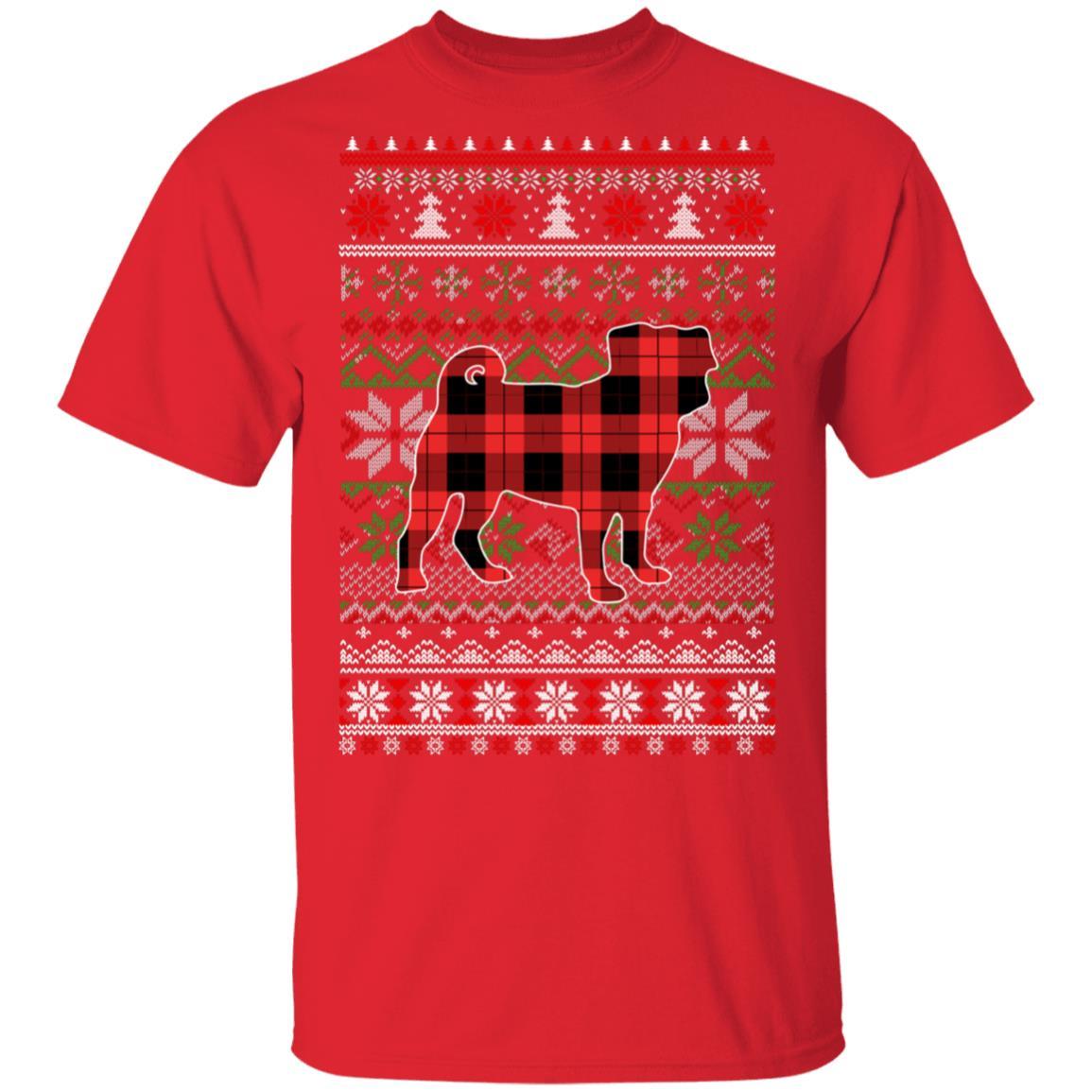 Pug Red Plaid Ugly Christmas Sweater Funny Gifts-T-Shirt & Sweatshirt-Classic T-Shirt-Red
