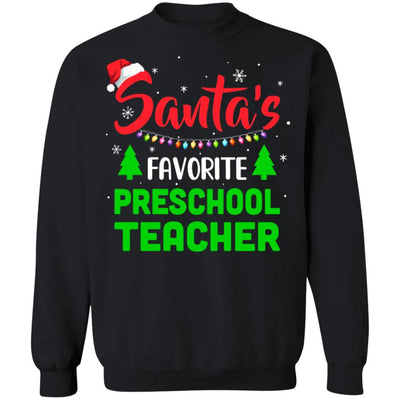 Santa's Favorite Preschool Teacher Funny Christmas Xmas Gifts-T-Shirt & Sweatshirt-Crewneck Sweatshirt-Black