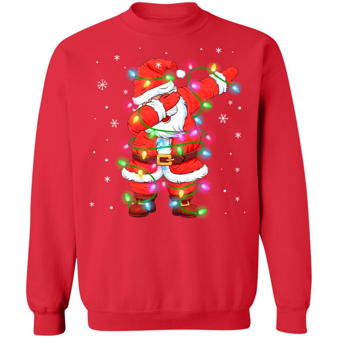 Dabbing Santa Shirt For Boys Girls Christmas Tree Lights-T-Shirt & Sweatshirt-Crewneck Sweatshirt-Red