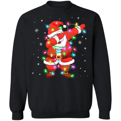 Dabbing Santa Shirt For Boys Girls Christmas Tree Lights-T-Shirt & Sweatshirt-Crewneck Sweatshirt-Black