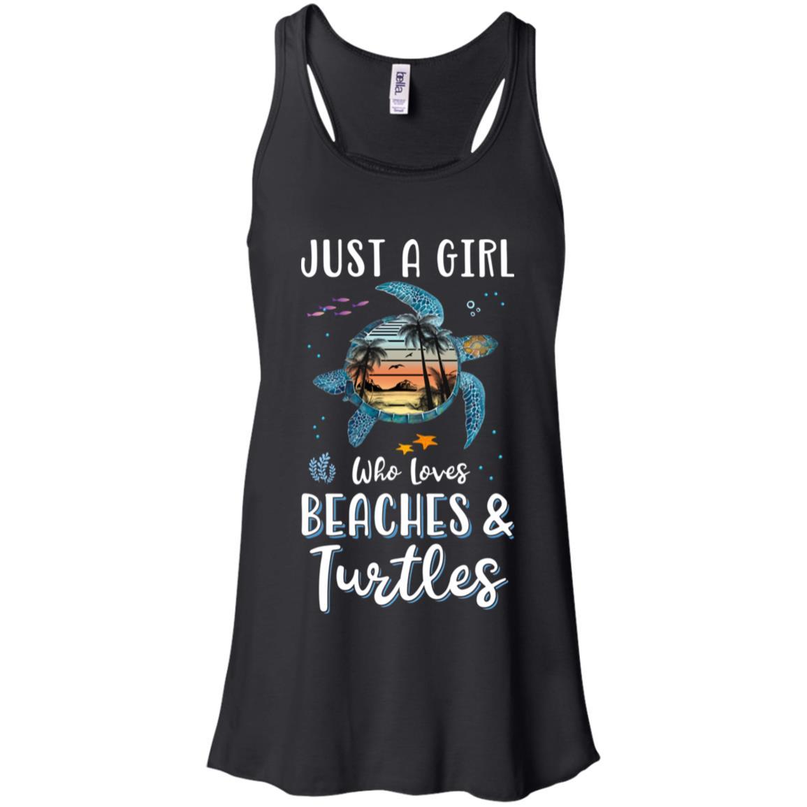 Just A Cute Girl Who Loves Turtles And Beaches-T-Shirt & Tank Top-Women's Flowy Racerback Tank-Black