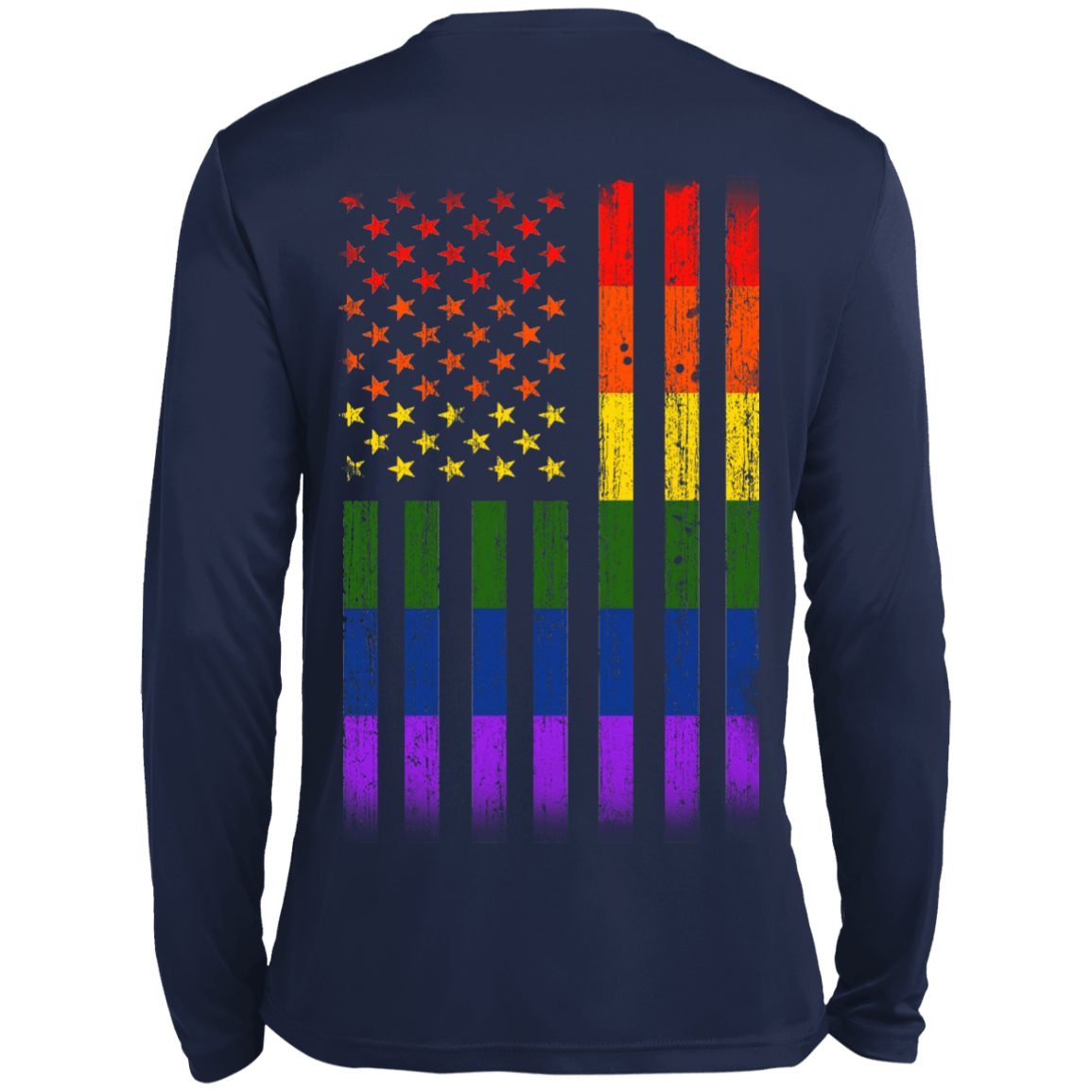 Rainbow Lesbian Gay Pride LGBT America Flag-T-Shirt & Hoodie-Long Sleeve T-Shirt-Navy