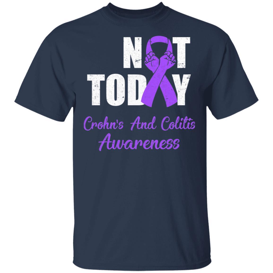 Support Crohn's Colitis Awareness Purple Ribbon Not Today-T-Shirt & Hoodie-Classic T-Shirt-Navy