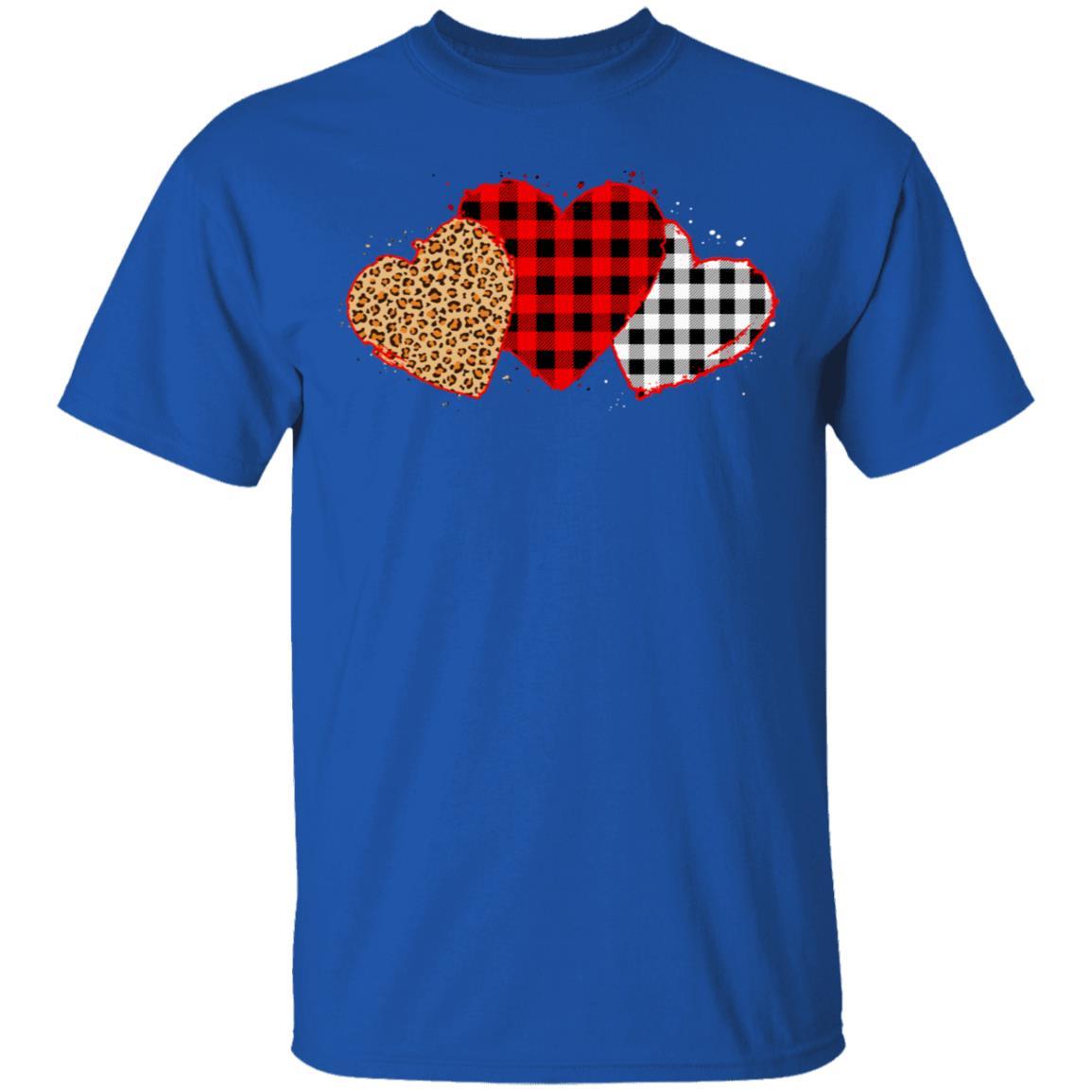 Three Hearts Leopard Buffalo Plaid Valentine's Day-T-Shirt & Hoodie-Classic T-Shirt-Royal