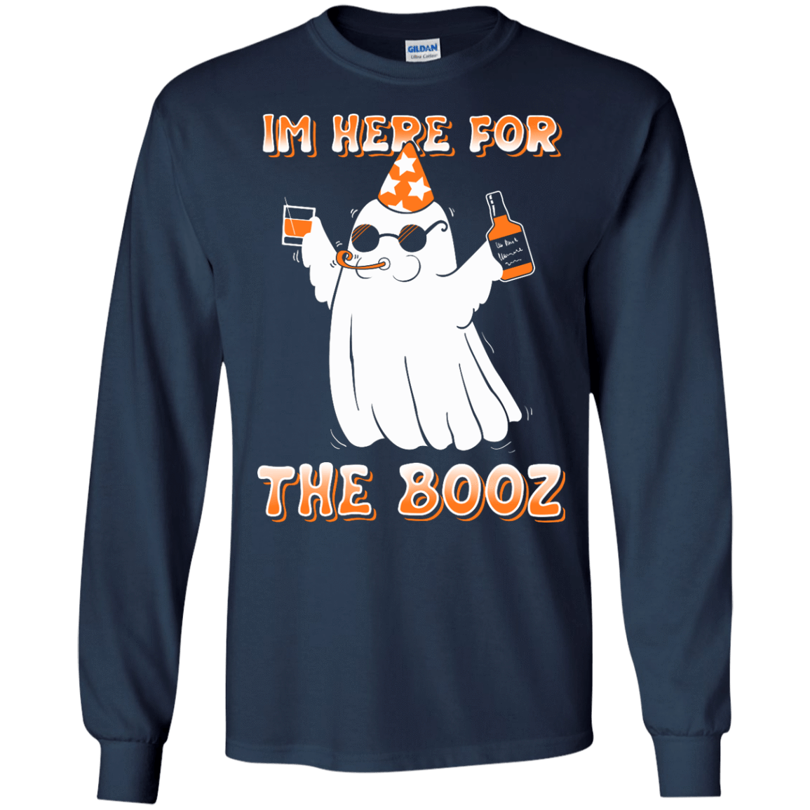 I'm Here For The Booz Halloween-T-Shirt & Hoodie-Long Sleeve T-Shirt-Navy