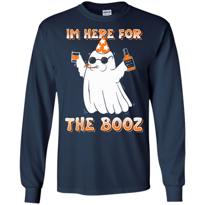 I'm Here For The Booz Halloween-T-Shirt & Hoodie-Long Sleeve T-Shirt-Navy
