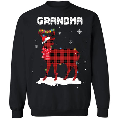 Grandma Deer Red Plaid Christmas Family Matching Pajamas-T-Shirt & Sweatshirt-Crewneck Sweatshirt-Black