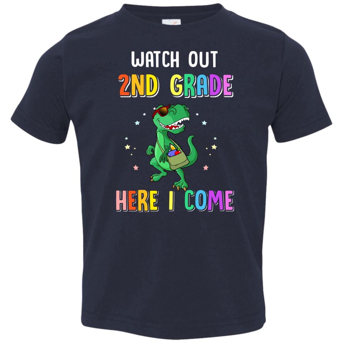 2nd Grade Here I Come Dinosaur Back To School Youth-Youth Shirt-Toddler T-Shirt-Navy