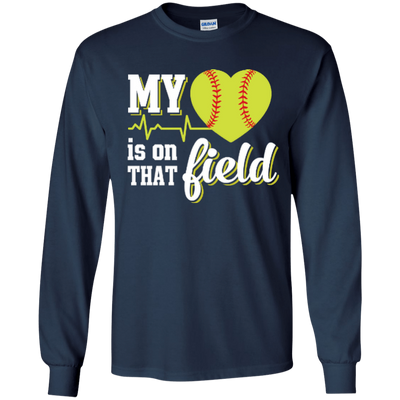 My Heart Is On That Field Softball-T-Shirt & Hoodie-Long Sleeve T-Shirt-Navy