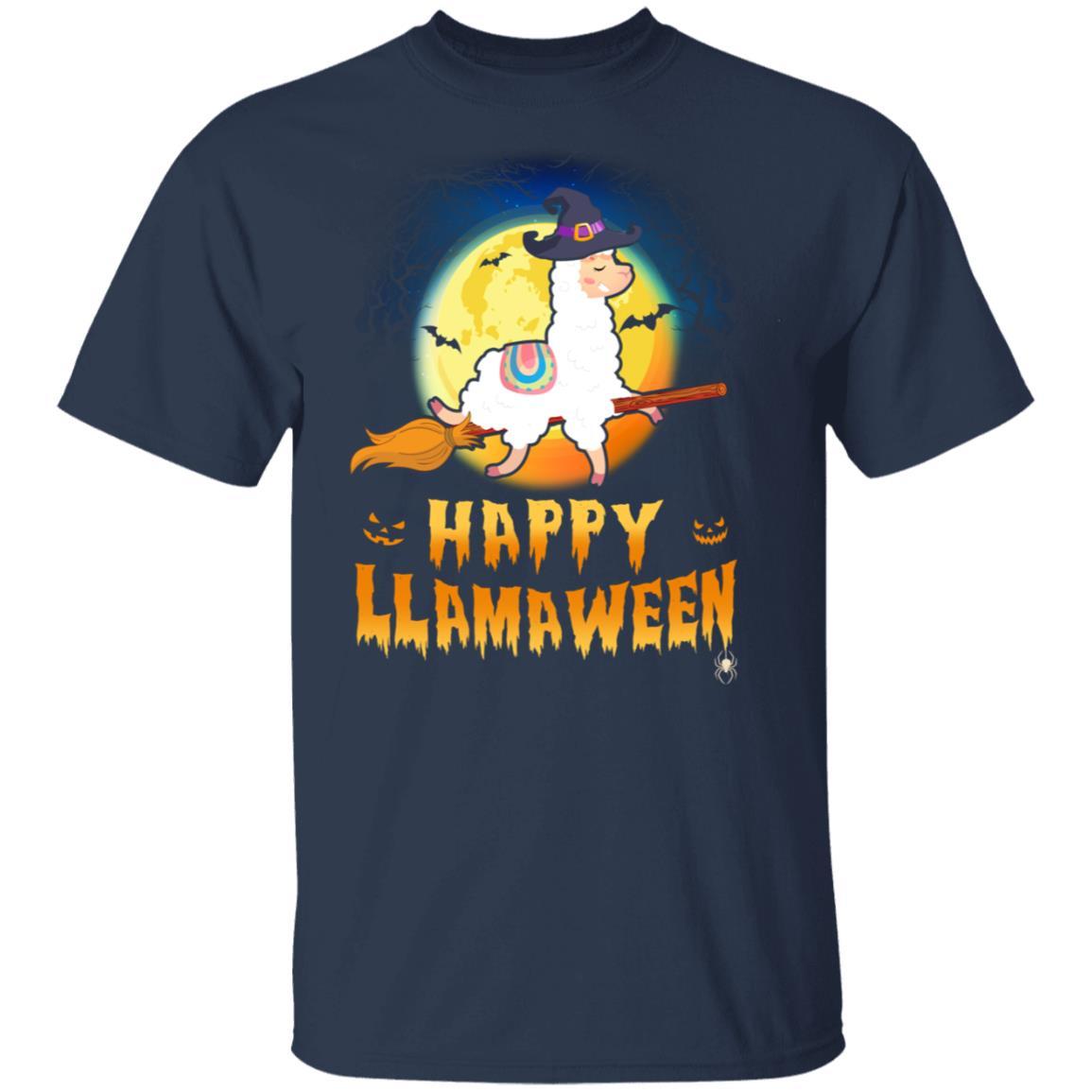 Happy Llamaween Halloween Llama Witch Costume-T-Shirt & Tank Top-Classic T-Shirt-Navy