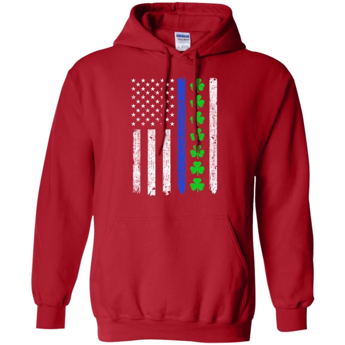 Thin Blue Line Shamrock Irish St Patricks Day Police-T-Shirt & Hoodie-Pullover Hoodie-Red