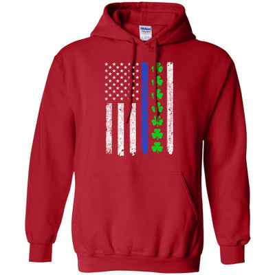 Thin Blue Line Shamrock Irish St Patricks Day Police-T-Shirt & Hoodie-Pullover Hoodie-Red