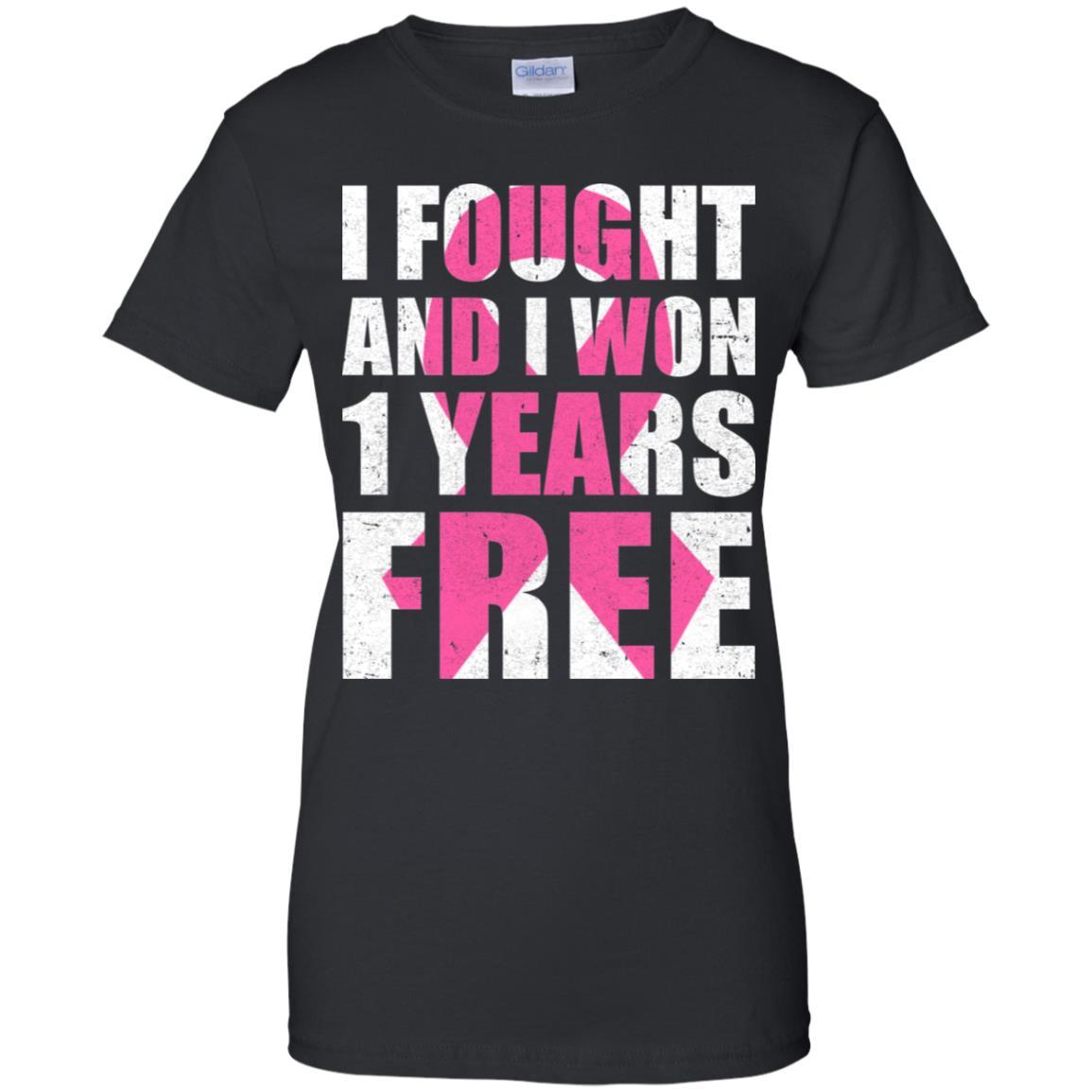 I Fought An I Won 1 Year Free Fight Support Breast Cancer-T-Shirt & Hoodie-Women's T-Shirt-Black