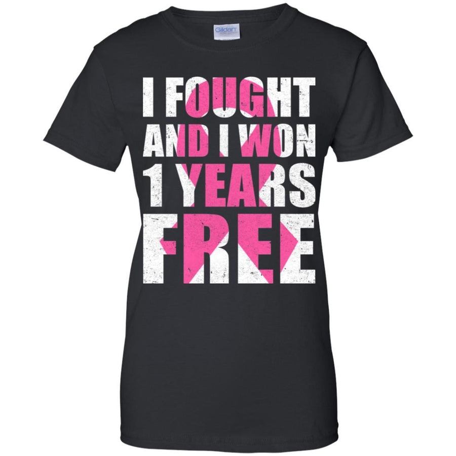 I Fought An I Won 1 Year Free Fight Support Breast Cancer-T-Shirt & Hoodie-Women's T-Shirt-Black