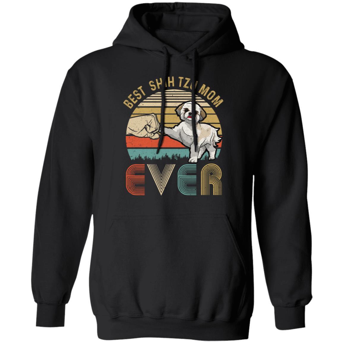 Vintage Best Shih Tzu Mom Ever Bump Fit Funny Mom Gifts-T-Shirt & Hoodie-Pullover Hoodie-Black
