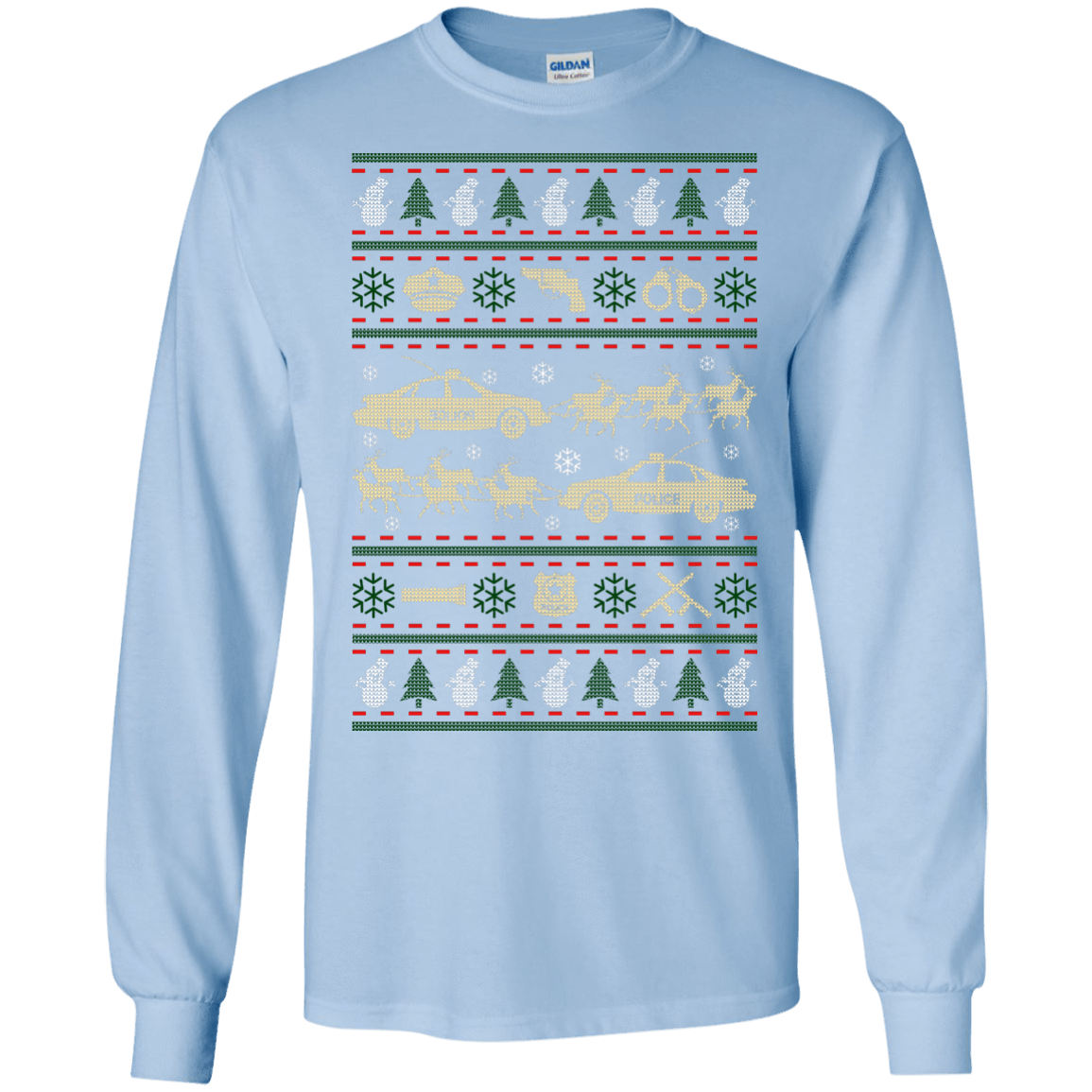 Police Christmas Ugly Sweater-T-Shirt & Hoodie-Long Sleeve T-Shirt-Light Blue