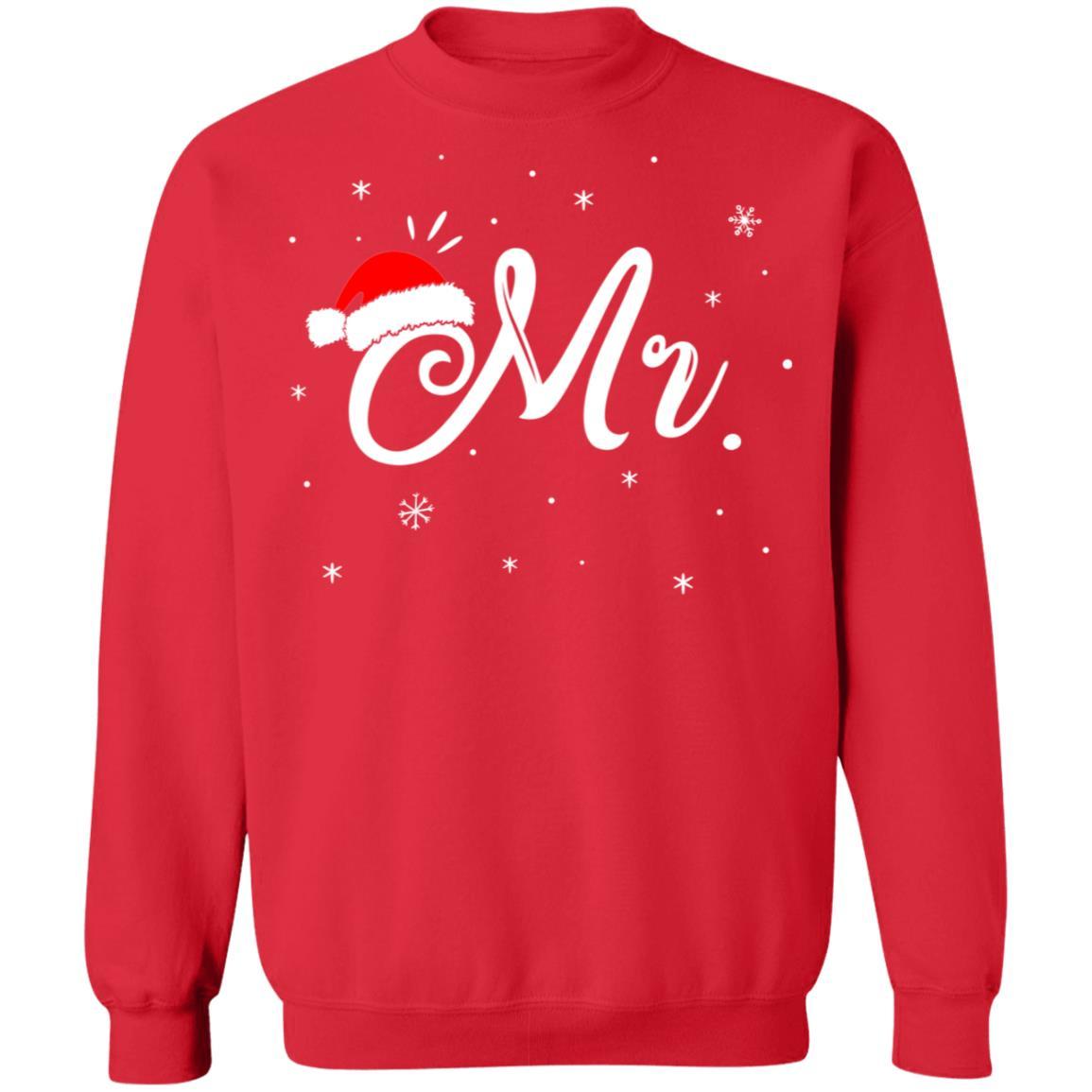 Funny Christmas Couple Matching Mr And Mrs Santa Hat Gift-T-Shirt & Sweatshirt-Crewneck Sweatshirt-Red