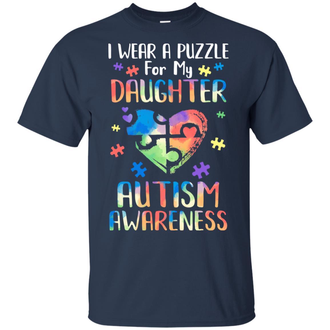 I Wear A Puzzle For My Daughter Autism Awareness-T-Shirt & Hoodie-Classic T-Shirt-Navy
