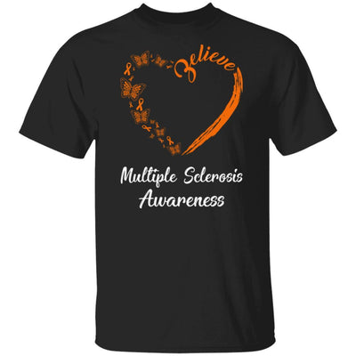 Butterfly Believe Multiple Sclerosis Awareness Ribbon Gifts-T-Shirt & Hoodie-Classic T-Shirt-Black