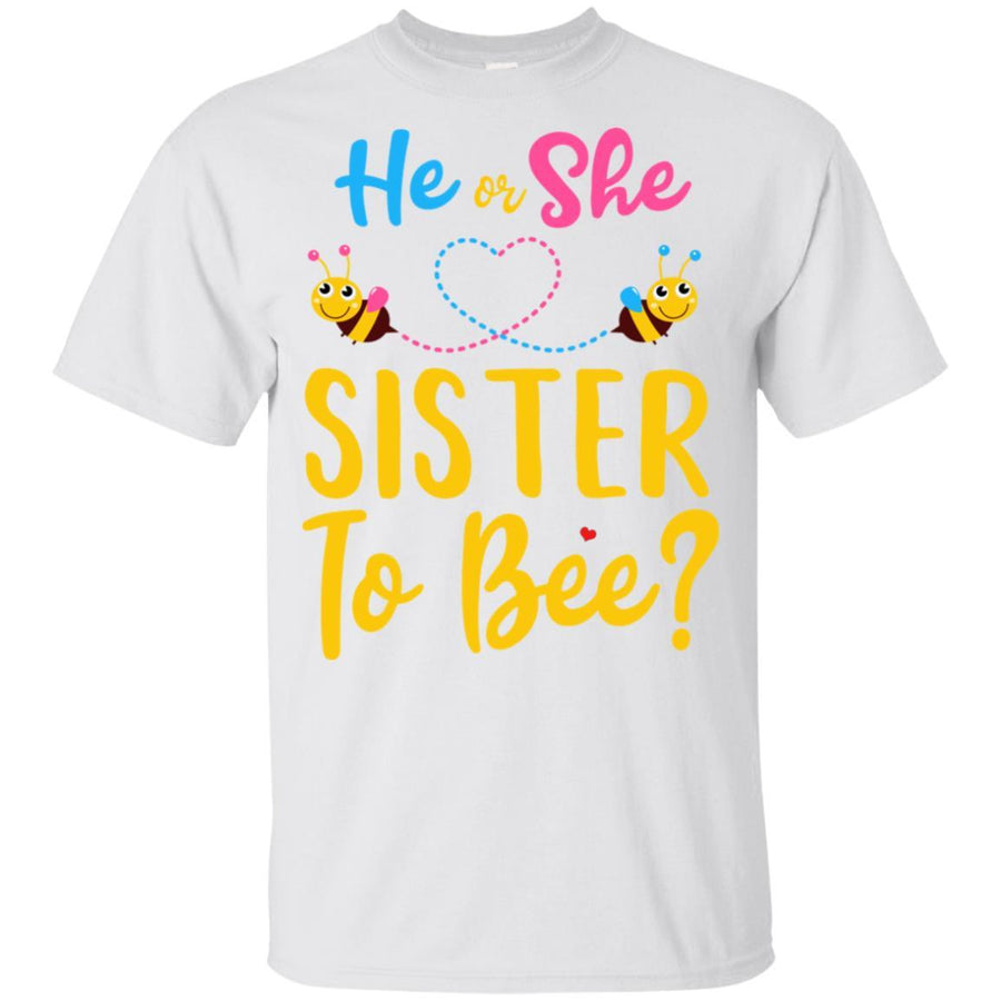 Gender Reveal Pink Or Blue What Will It Bee He Or She Sister Youth-Youth Shirt-Youth T-Shirt-White