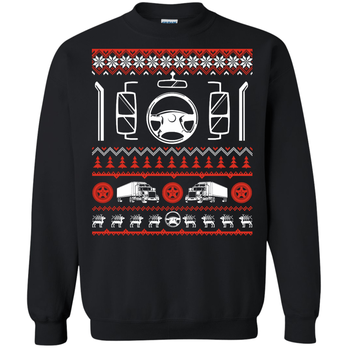 Trucker Christmas Sweater-T-Shirt & Hoodie-Crewneck Sweatshirt-Black